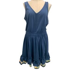 XL Matilda Jane Swing Time Navy Blue Dress Sleeveless Ruffle Hem